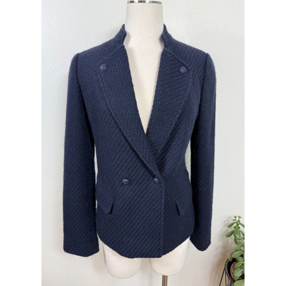 Vince Womens Navy Wool Blend Woven Button Blazer Size 6 Academia Preppy Designer - Picture 1 of 16